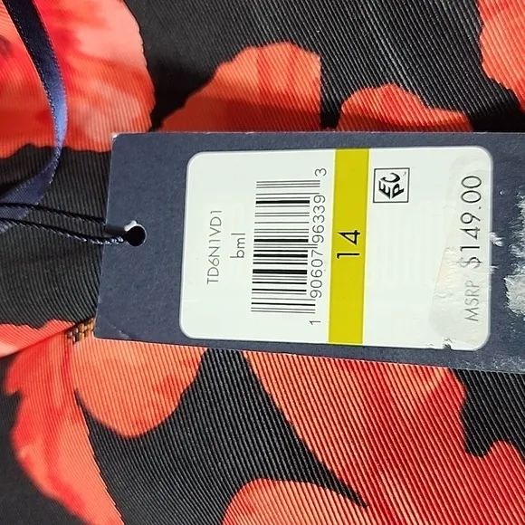 Tommy Hilfiger Fit &amp; Flare Poppy Dress Size 14  Floral Sleeveless Midi Black Red