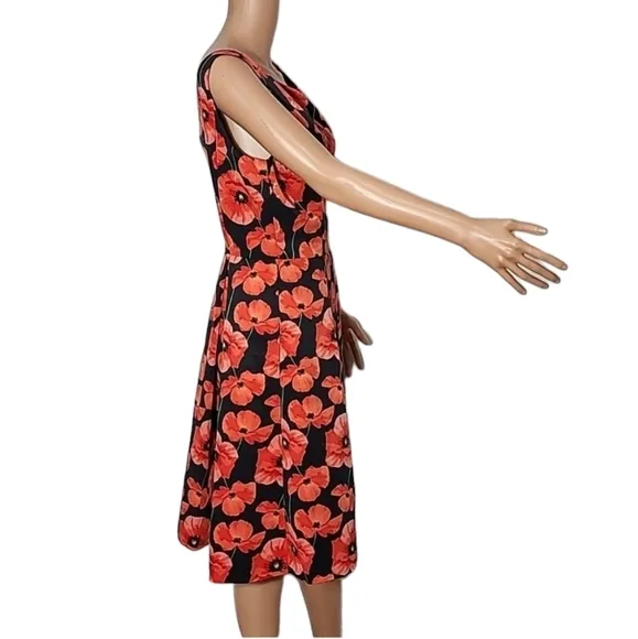 Tommy Hilfiger Fit &amp; Flare Poppy Dress Size 14  Floral Sleeveless Midi Black Red