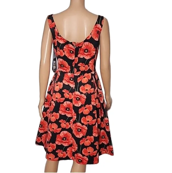 Tommy Hilfiger Fit &amp; Flare Poppy Dress Size 14  Floral Sleeveless Midi Black Red