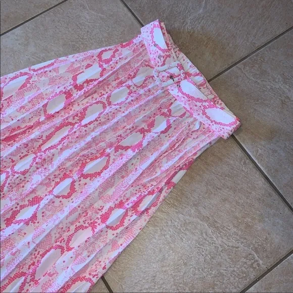 TOPSHOP Snakeskin Print Belted Pink Pleated Midi Skirt New Size Small