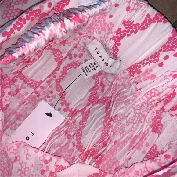 TOPSHOP Snakeskin Print Belted Pink Pleated Midi Skirt New Size Small