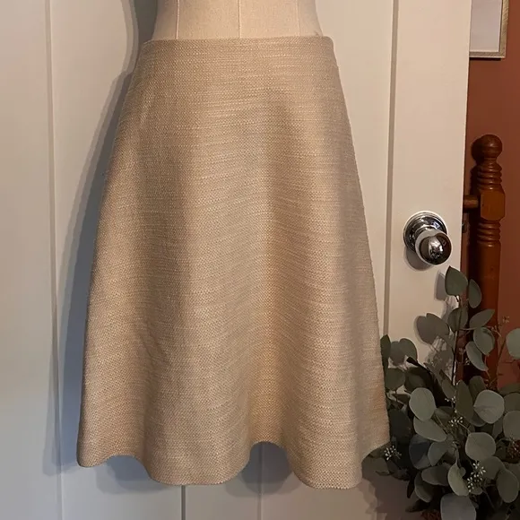 Tory Burch | Denise | A-line | cream | silk lined | side zipper | tweed | skirt