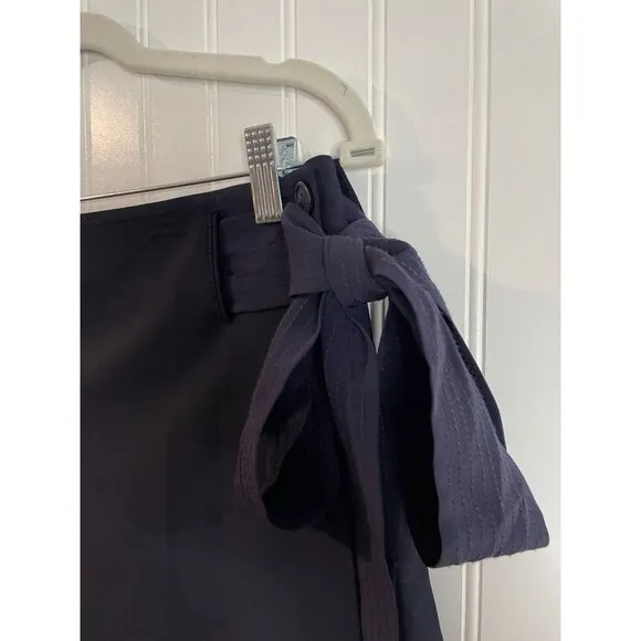 Tory Burch Womens Pleated Navy Skirt With Side Tie 95% Wool  Size 8