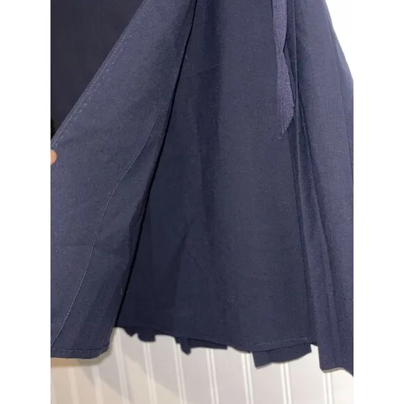 Tory Burch Womens Pleated Navy Skirt With Side Tie 95% Wool  Size 8