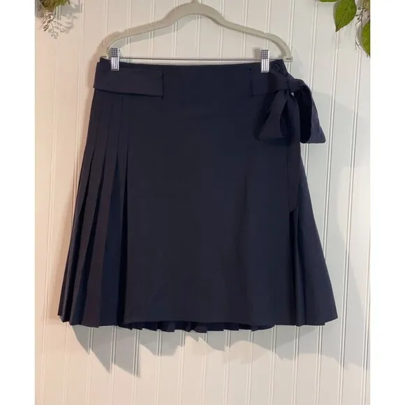 Tory Burch Womens Pleated Navy Skirt With Side Tie 95% Wool  Size 8