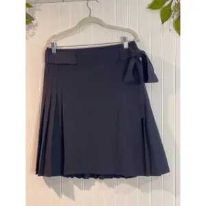 Tory Burch Womens Pleated Navy Skirt With Side Tie 95% Wool  Size 8