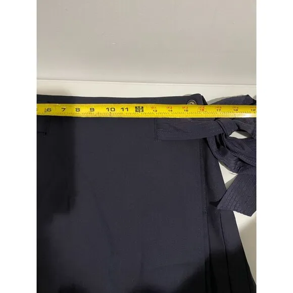 Tory Burch Womens Pleated Navy Skirt With Side Tie 95% Wool  Size 8