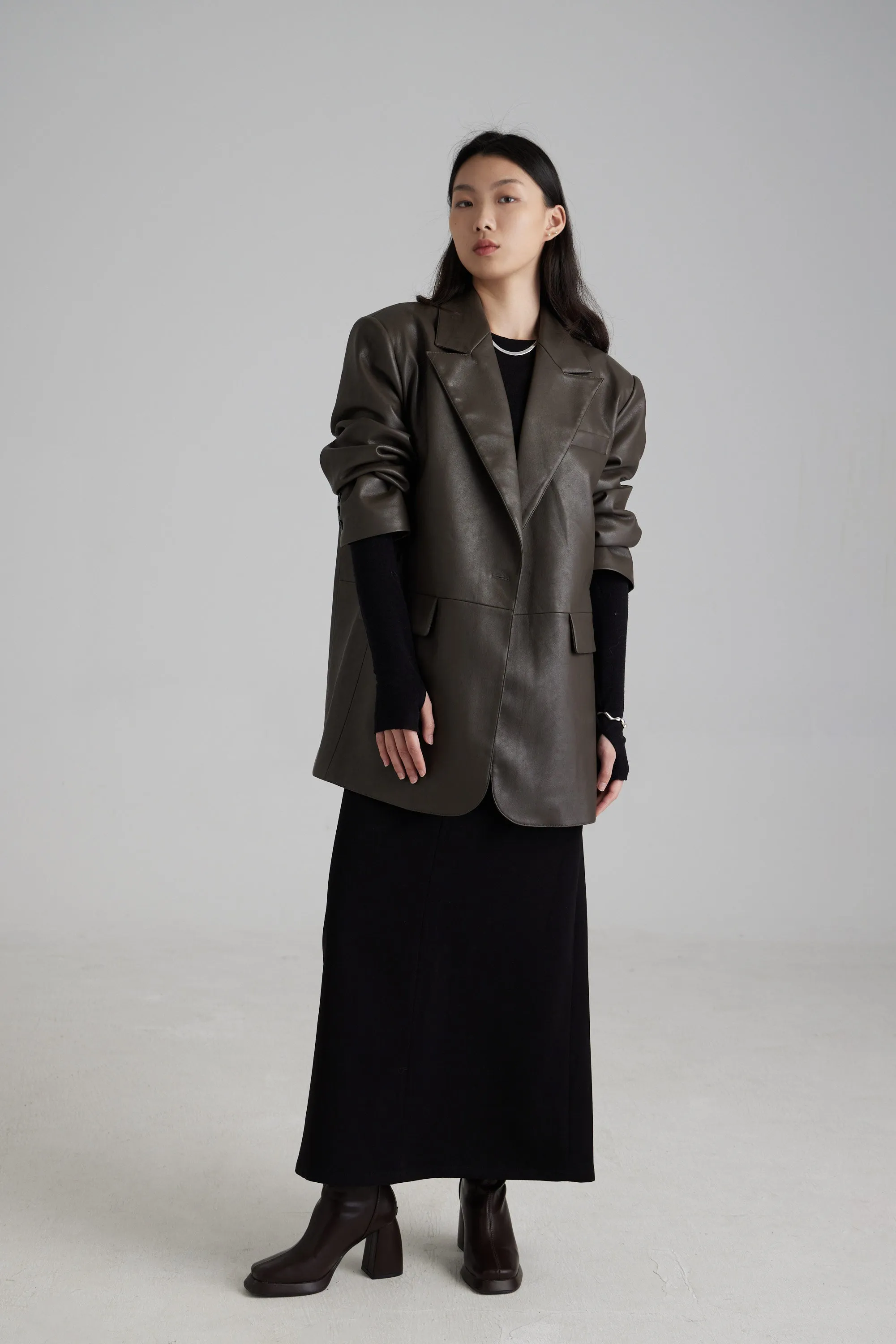 TR2409 Chiara Vegan Leather Oversized Blazer