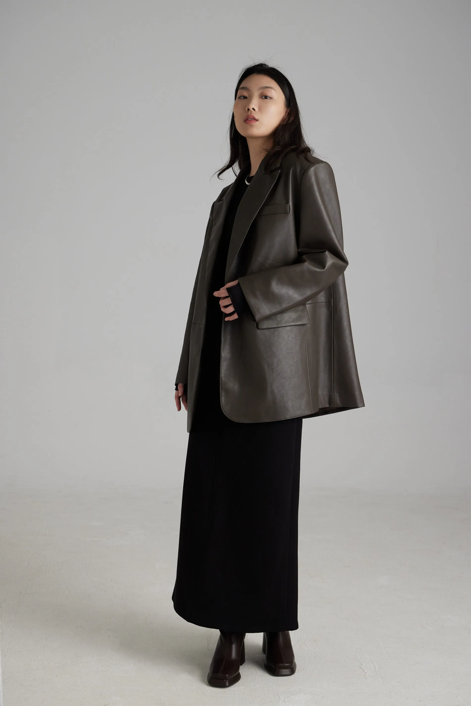 TR2409 Chiara Vegan Leather Oversized Blazer