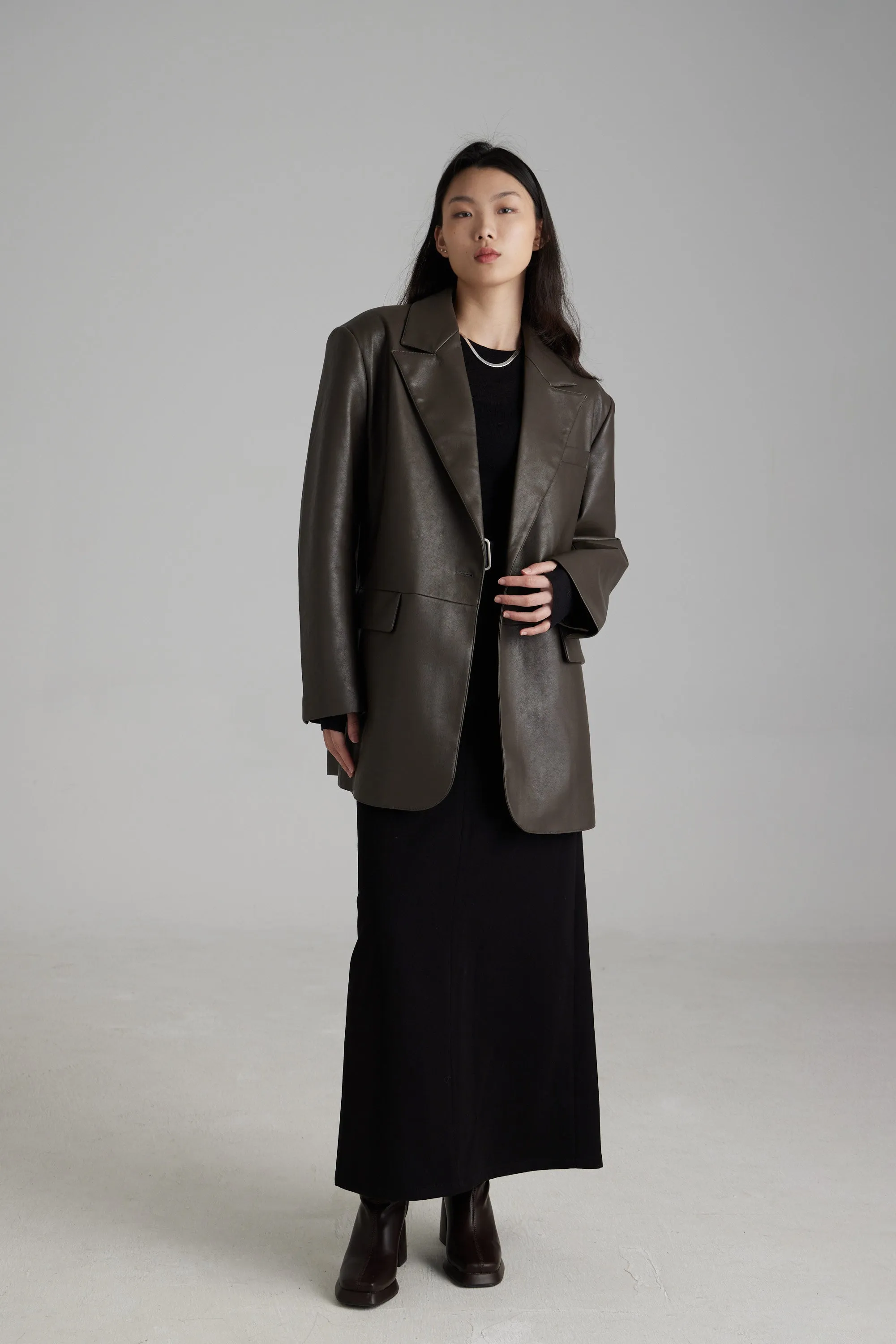 TR2409 Chiara Vegan Leather Oversized Blazer