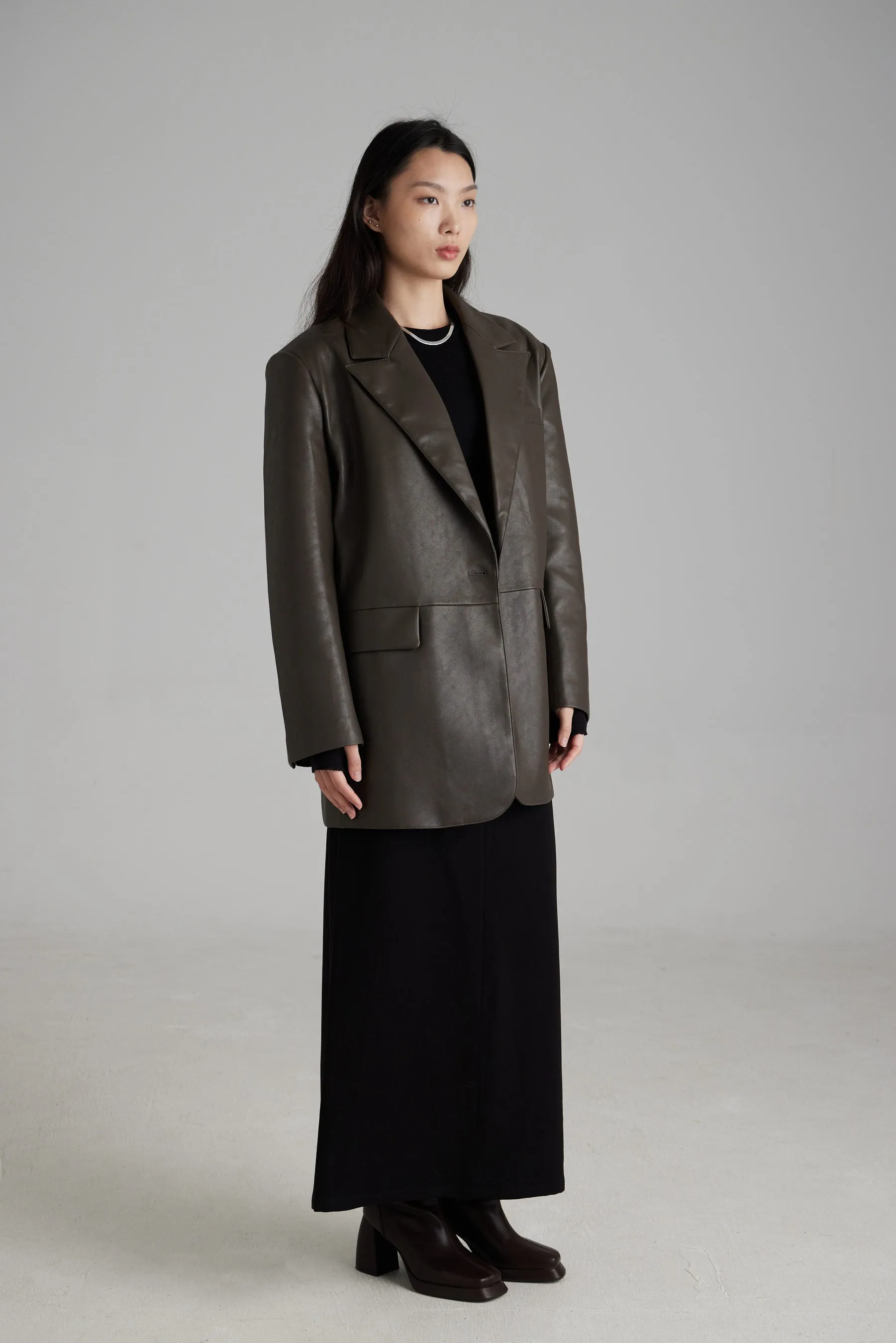 TR2409 Chiara Vegan Leather Oversized Blazer