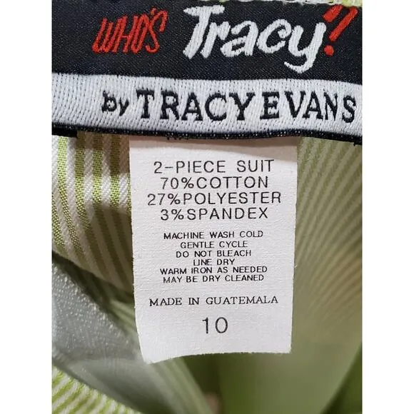 Tracy Evans Women's Green Cotton Single Breasted Blazer &amp; Skirt 2 Pc's Suit 10