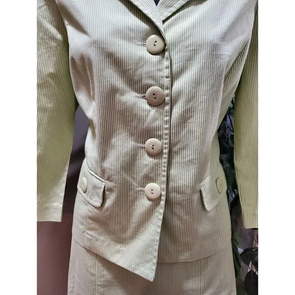 Tracy Evans Women's Green Cotton Single Breasted Blazer &amp; Skirt 2 Pc's Suit 10