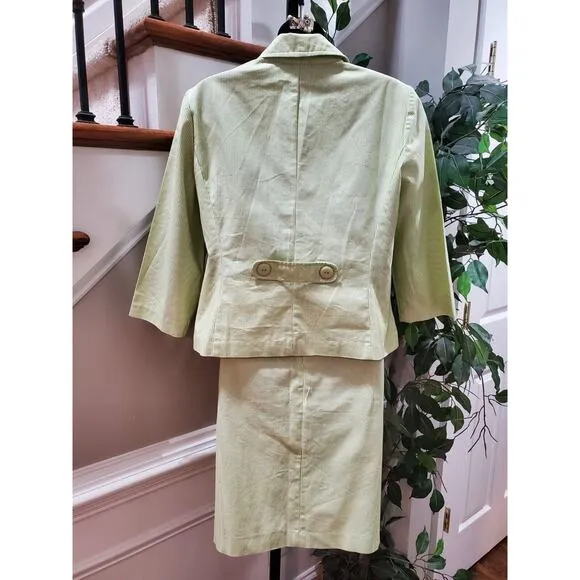 Tracy Evans Women's Green Cotton Single Breasted Blazer &amp; Skirt 2 Pc's Suit 10