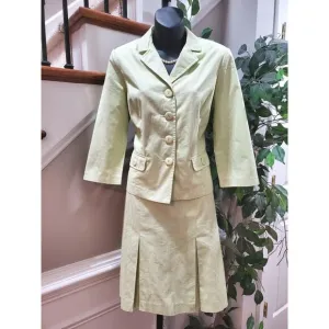 Tracy Evans Women's Green Cotton Single Breasted Blazer &amp; Skirt 2 Pc's Suit 10