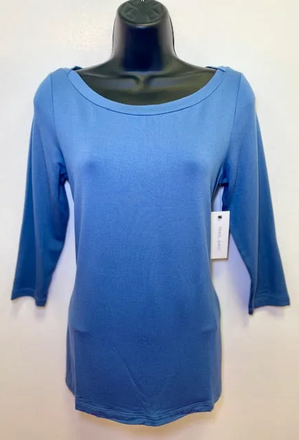 Tribal Blue 3/4 Sleeve Crewneck Slit