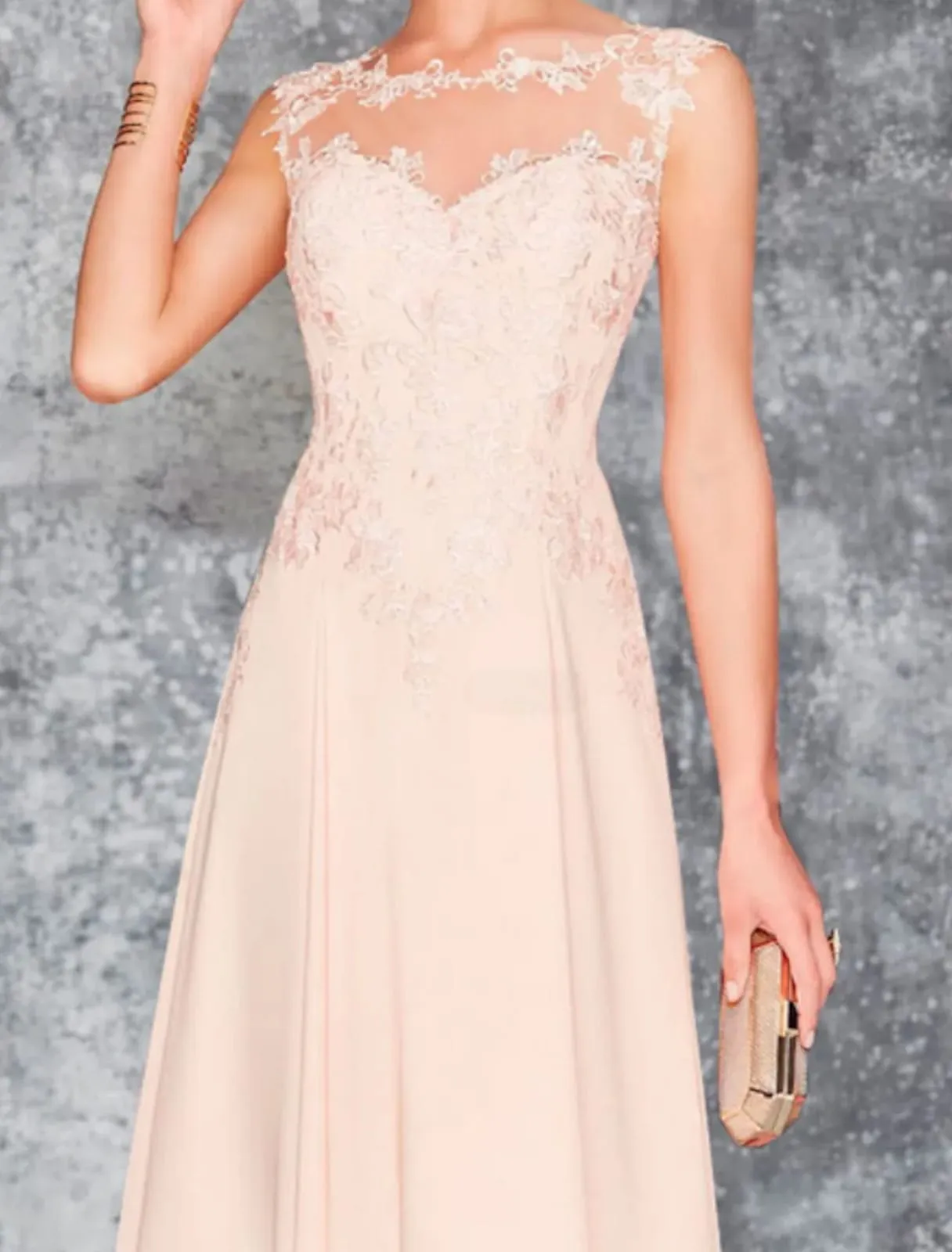 Two Piece A-line Bateau Knee Length Lace Chiffon Mother of Bride Dress, Wrap