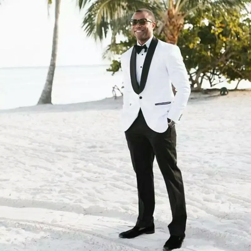 Two Pieces White Shawl Lapel Wedding Men Suit
