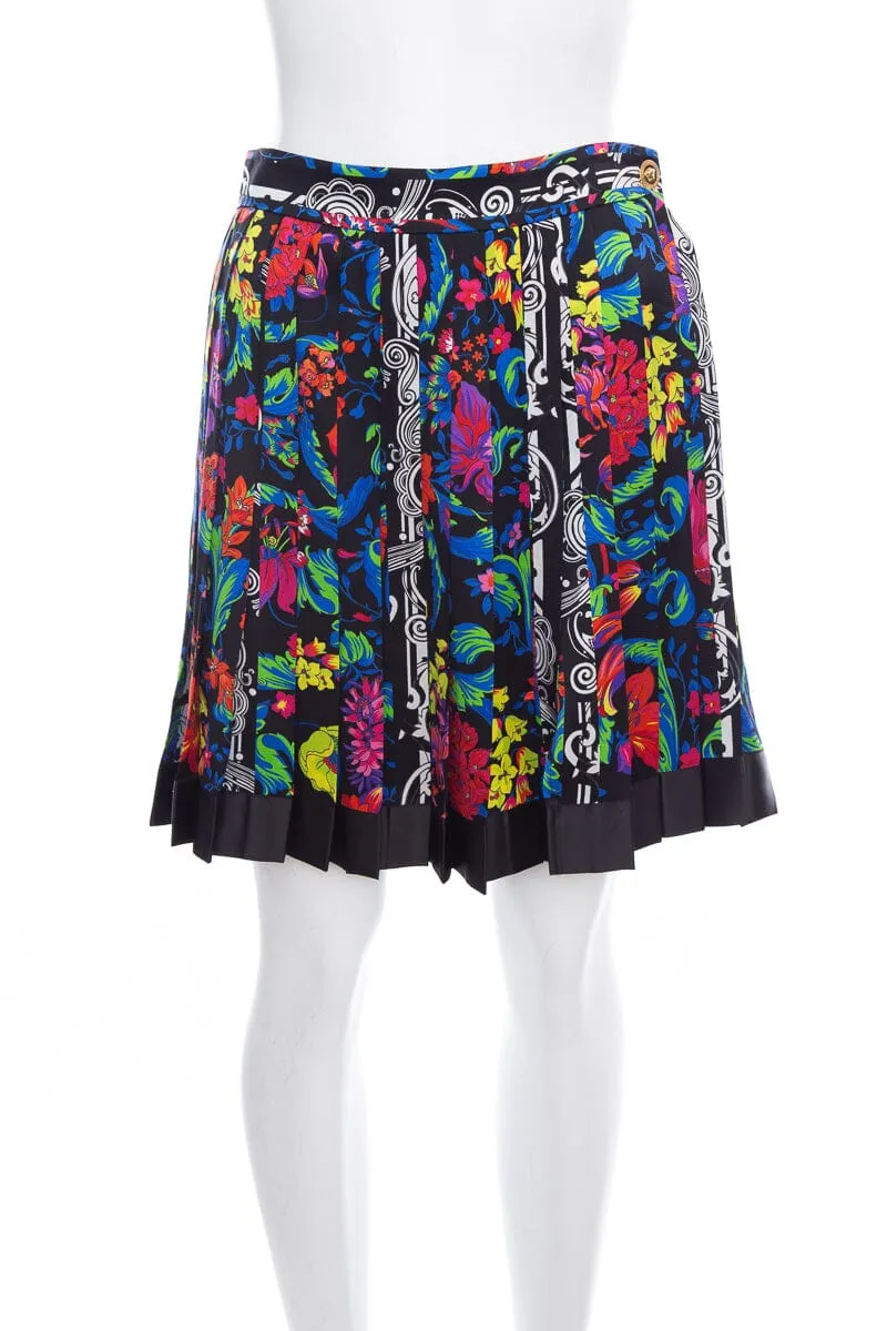 Versace Multicolor Floral Printed Pleated Mini Skirt SZ 40
