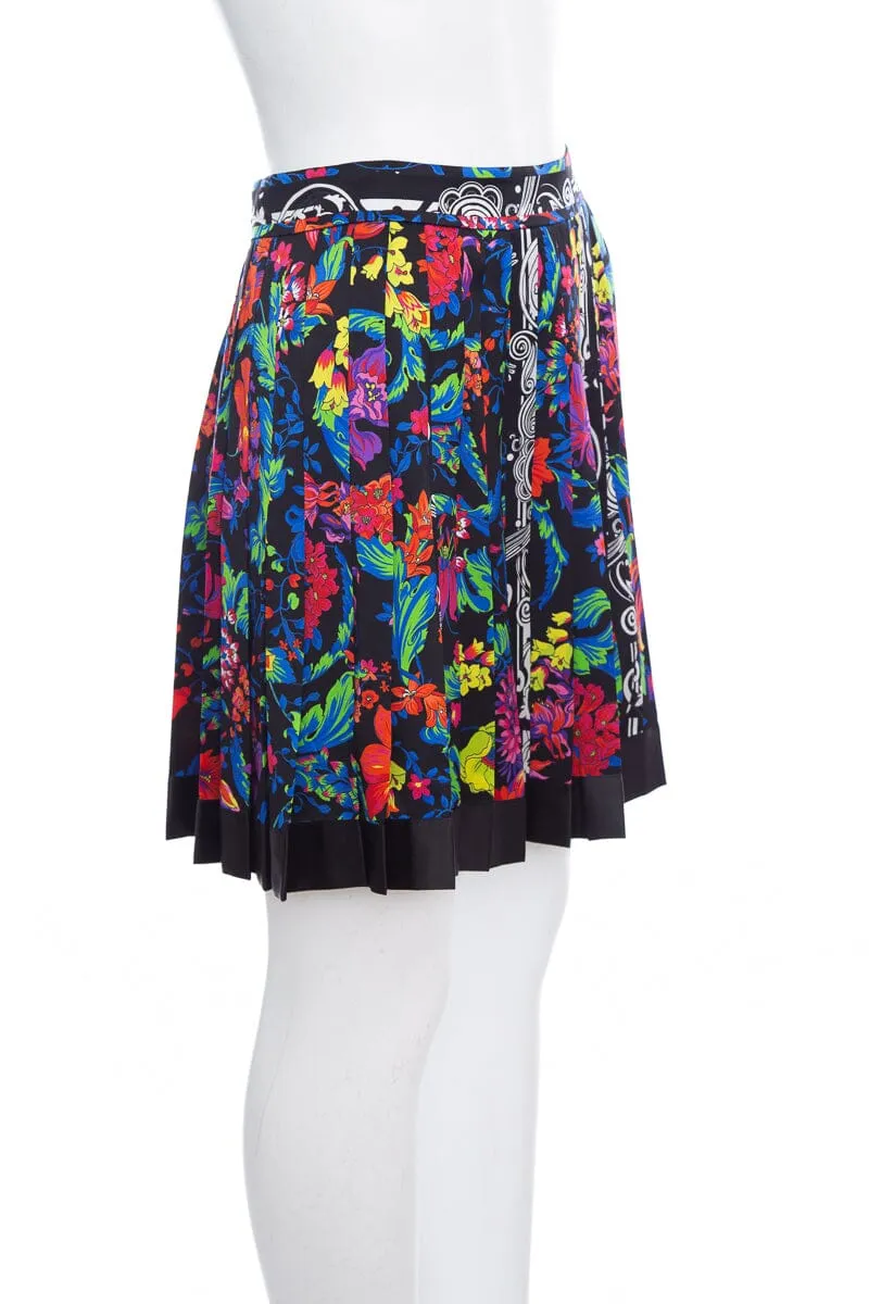 Versace Multicolor Floral Printed Pleated Mini Skirt SZ 40