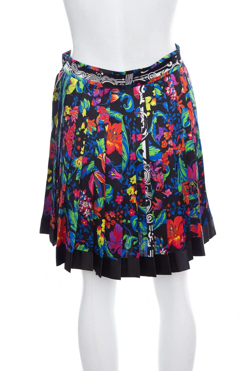 Versace Multicolor Floral Printed Pleated Mini Skirt SZ 40