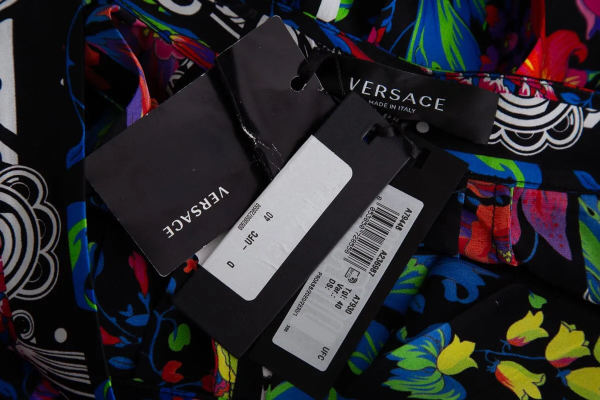 Versace Multicolor Floral Printed Pleated Mini Skirt SZ 40