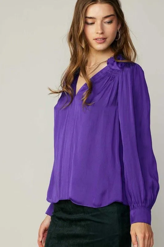Vibrant Purple Vneck Long Sleeve Top