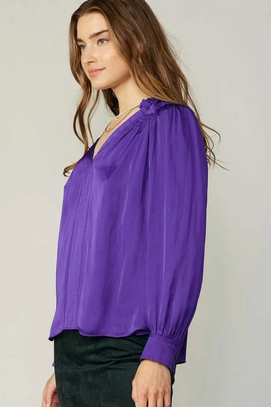 Vibrant Purple Vneck Long Sleeve Top