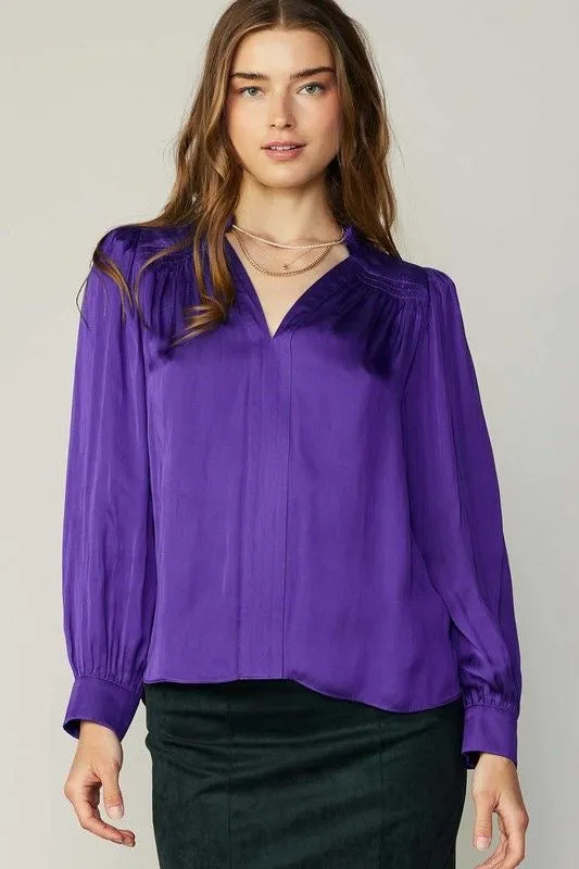 Vibrant Purple Vneck Long Sleeve Top
