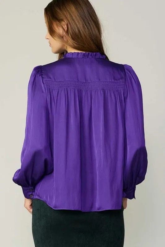 Vibrant Purple Vneck Long Sleeve Top