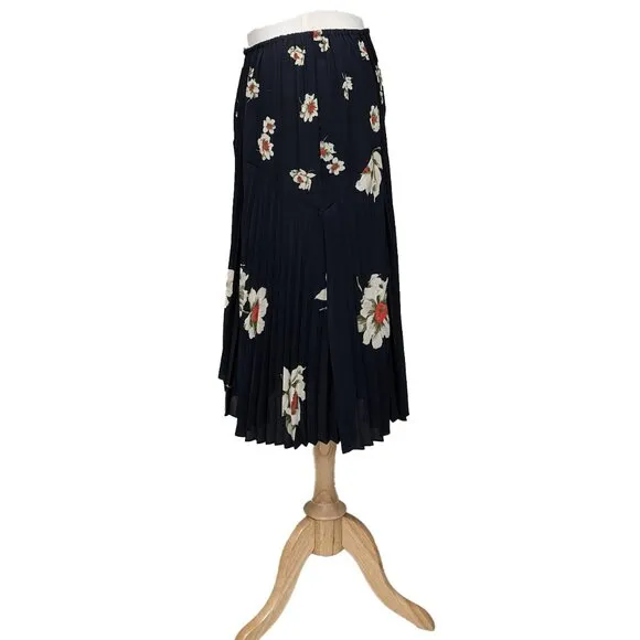 VINCE Gardenia Pleated Midi Skirt w/ Elastic Waistband