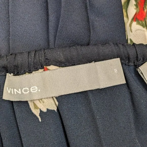 VINCE Gardenia Pleated Midi Skirt w/ Elastic Waistband