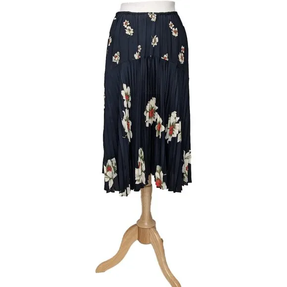 VINCE Gardenia Pleated Midi Skirt w/ Elastic Waistband