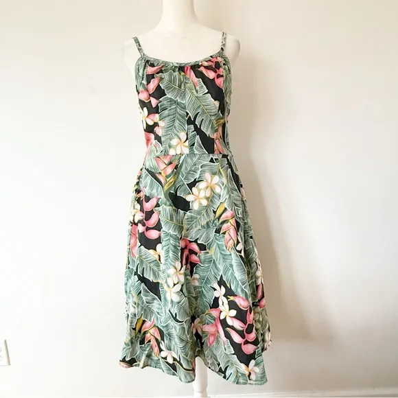 Vintage 80s Hilo Hattie Hawaiian Tropical Fit &amp; Flare Floral Dress Women’s 12