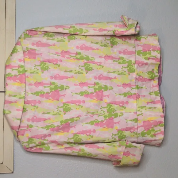 Vintage 90s Just In Time Pink Green Dress Jacket Bright 1950s Fashion Print Sz M