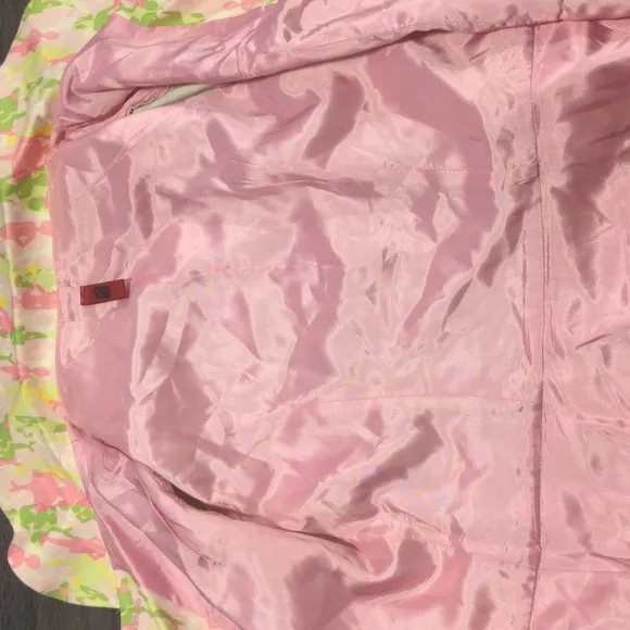 Vintage 90s Just In Time Pink Green Dress Jacket Bright 1950s Fashion Print Sz M