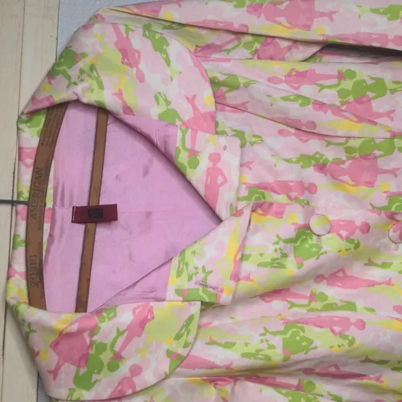 Vintage 90s Just In Time Pink Green Dress Jacket Bright 1950s Fashion Print Sz M