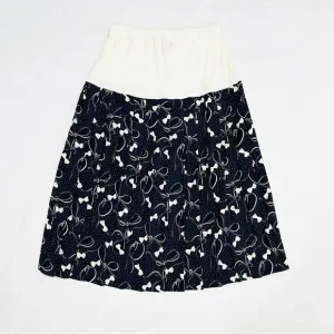 Vintage Allisia Drop Waist Cream Navy Bows Ribbons Printed Pleated Skirt
