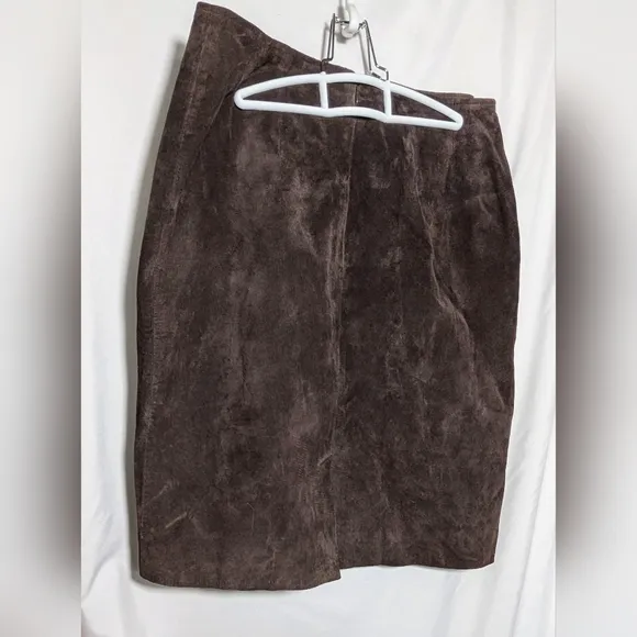 Vintage Bob Mackie Fall Brown Suede Embroidered A-Line Skirt | Size 10