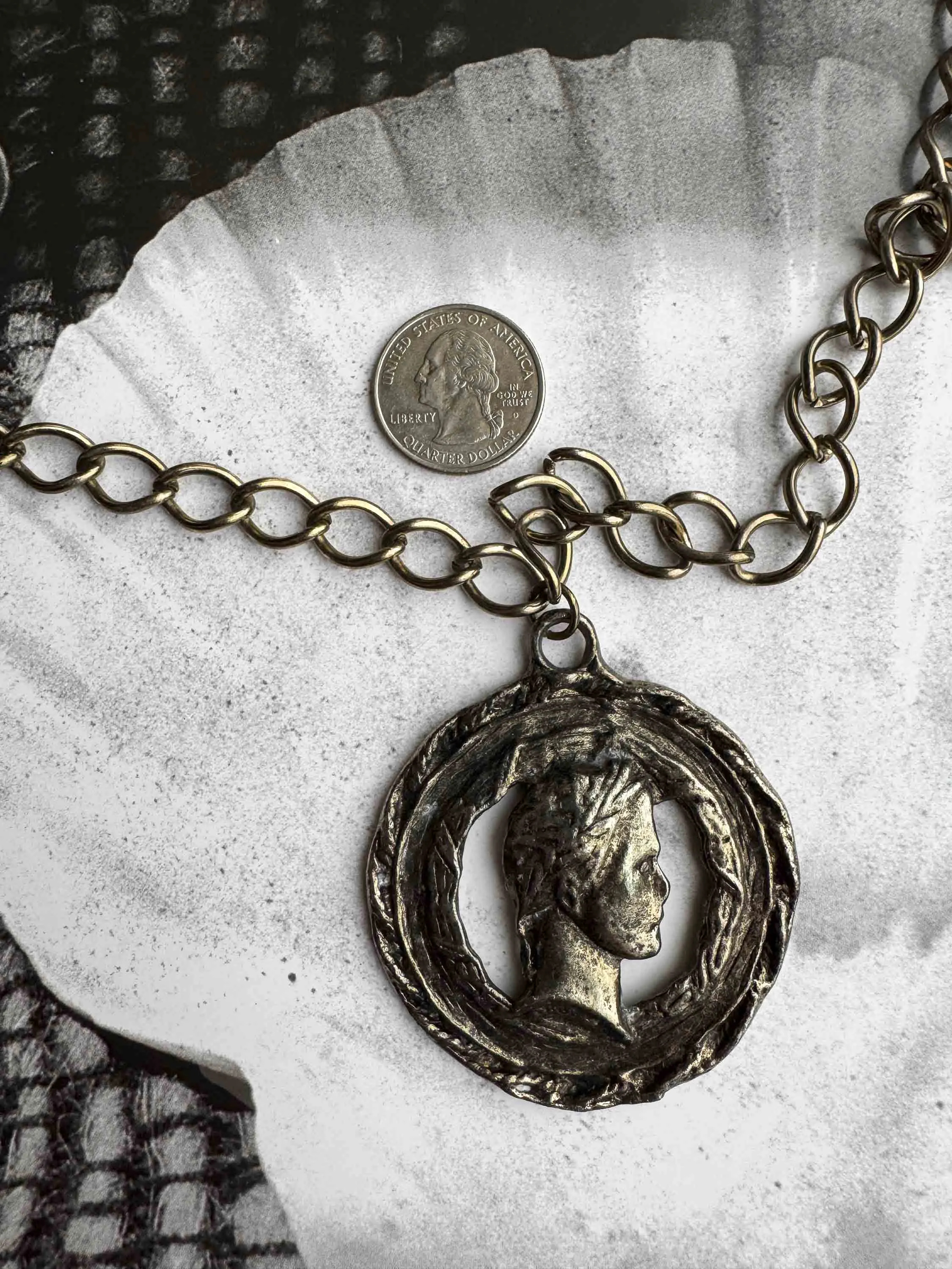 Vintage Bronze Coin Pendant Necklace – Aged Elegance