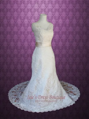 Vintage Lace A-line Wedding Dress with V Neck and Low V Back | Lauren