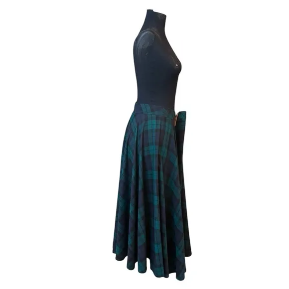 Vintage LizSport Plaid Midi A-Line Skirt