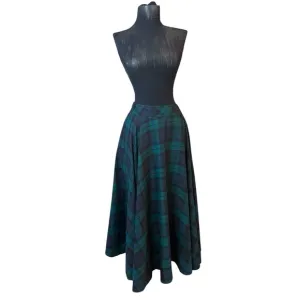 Vintage LizSport Plaid Midi A-Line Skirt