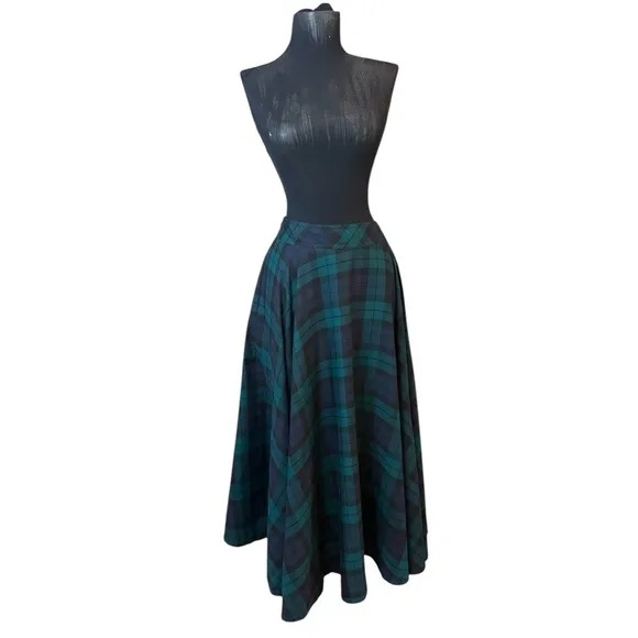 Vintage LizSport Plaid Midi A-Line Skirt