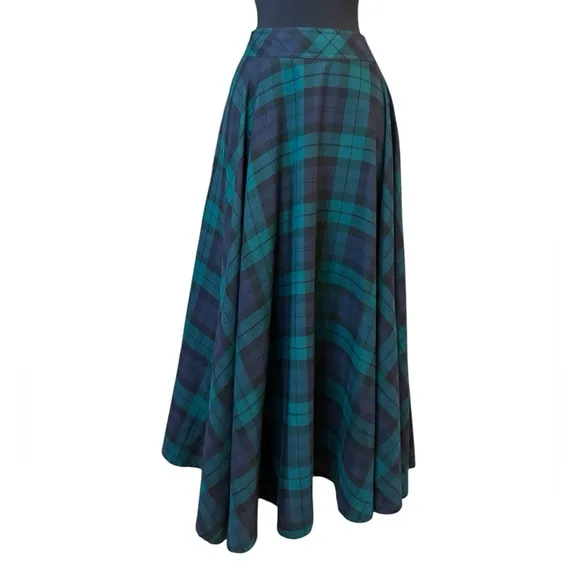 Vintage LizSport Plaid Midi A-Line Skirt