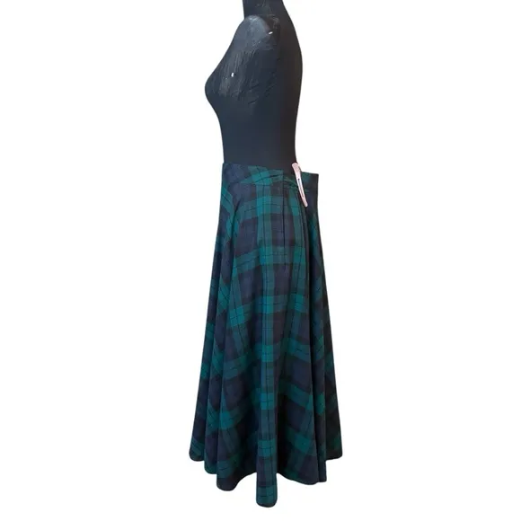 Vintage LizSport Plaid Midi A-Line Skirt
