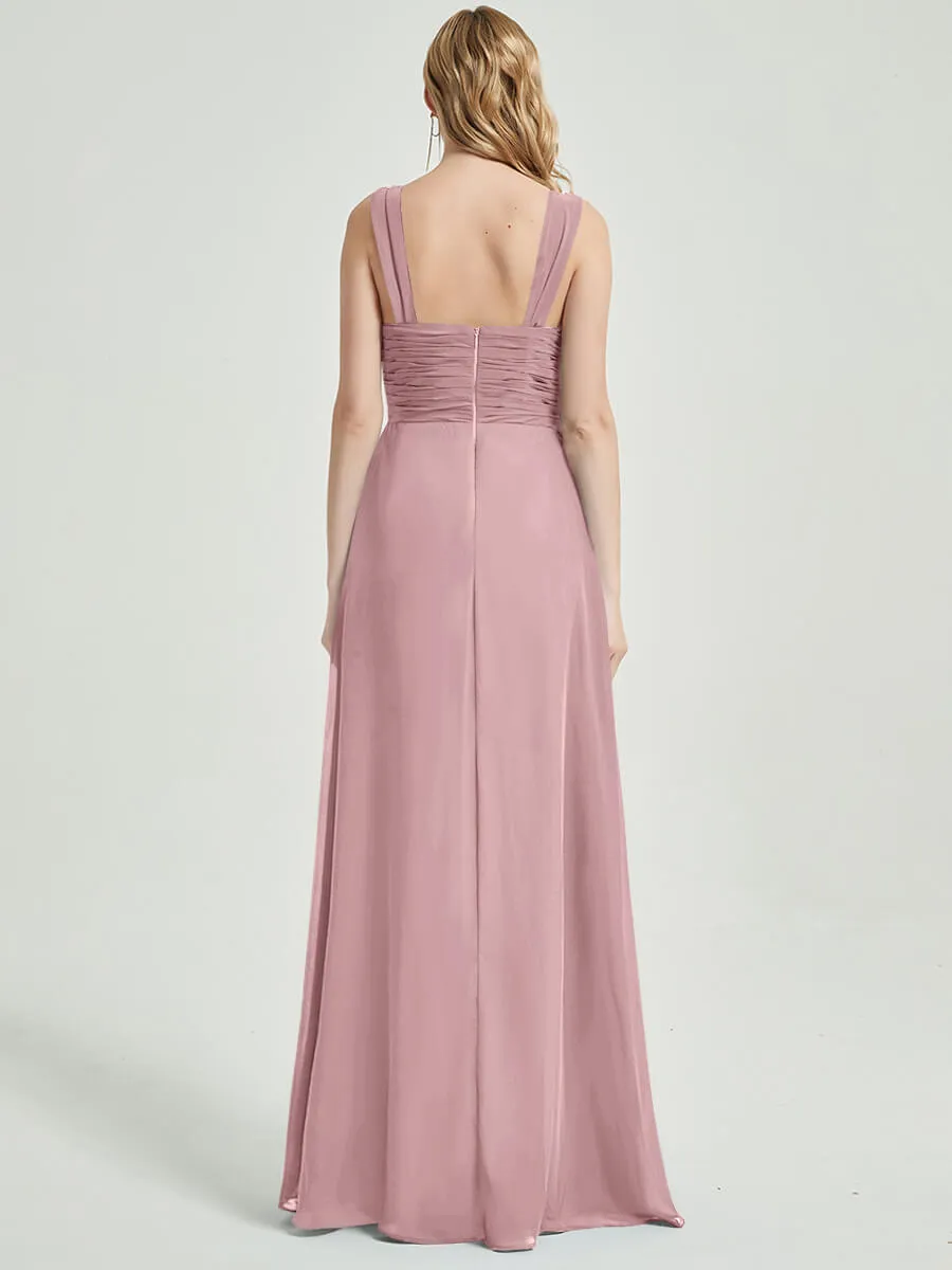 Vintage Mauve Sweetheart Straps A-Line Maxi Chiffon Bridesmaid Dress