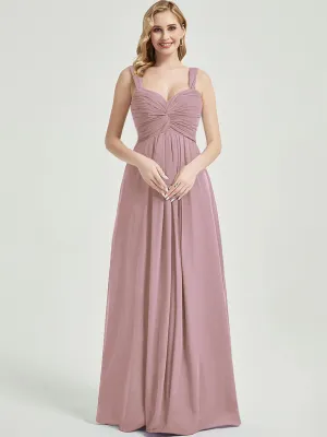 Vintage Mauve Sweetheart Straps A-Line Maxi Chiffon Bridesmaid Dress