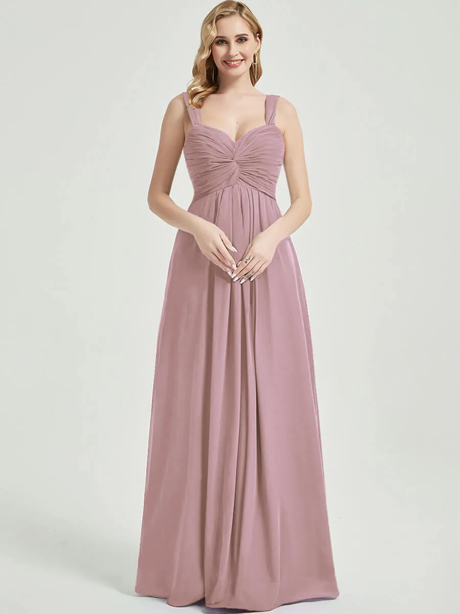 Vintage Mauve Sweetheart Straps A-Line Maxi Chiffon Bridesmaid Dress