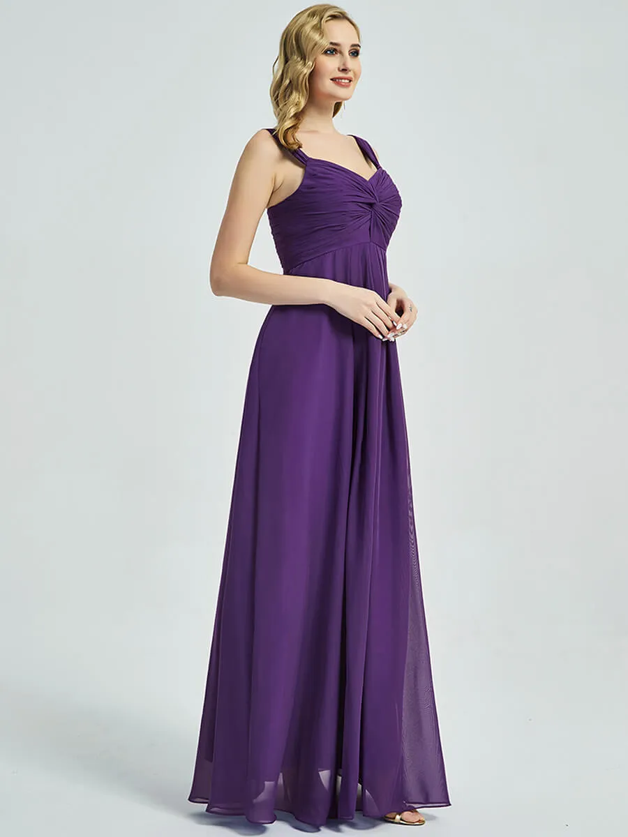 Vintage Mauve Sweetheart Straps A-Line Maxi Chiffon Bridesmaid Dress